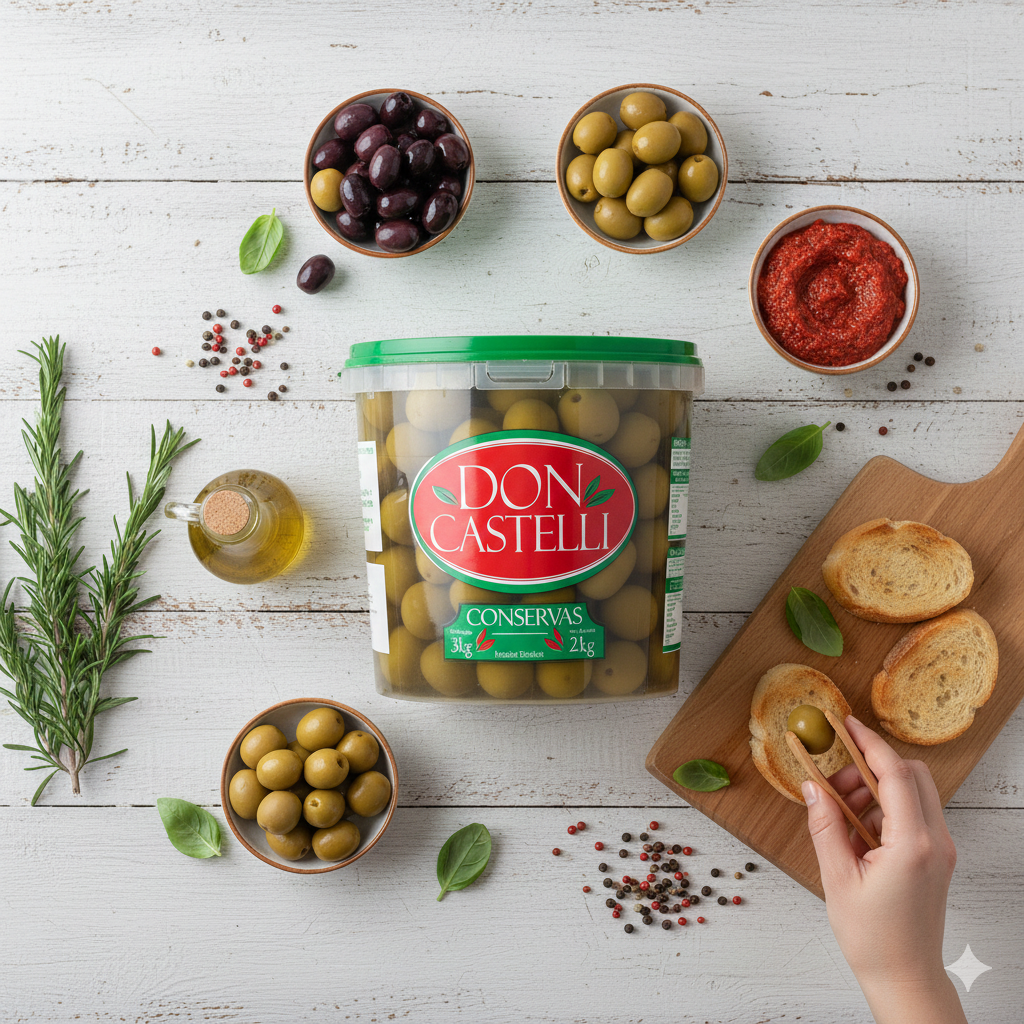 Azeitona Verde Graúda Com Caroço Don Castelli - Balde 2kg