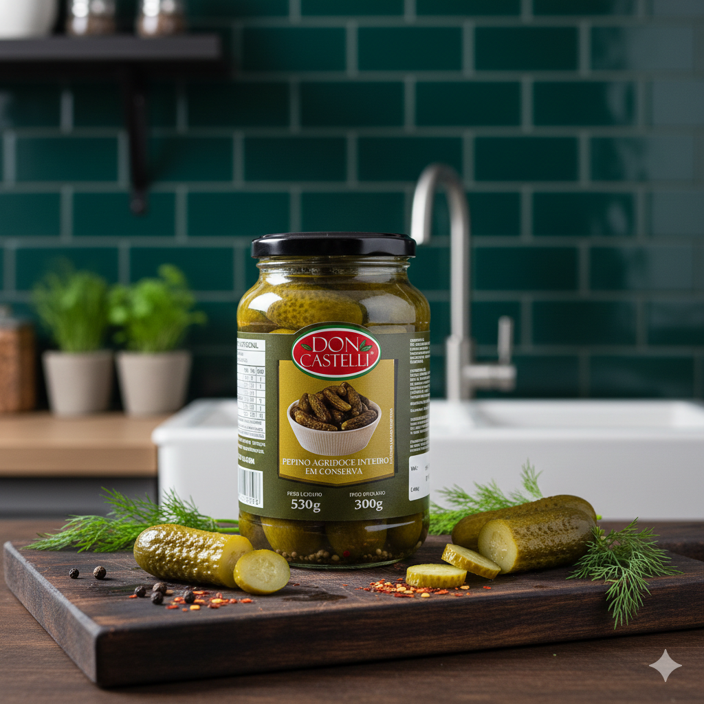 Pepino Agridoce Inteiro em Conserva Pote Vidro - Don Castelli