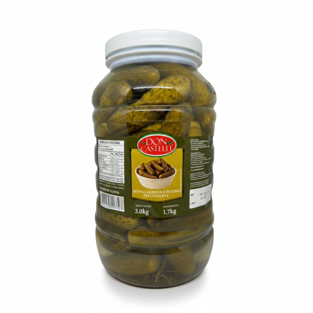 Pepino Agridoce Inteiro em Conserva Pote Vidro - Don Castelli