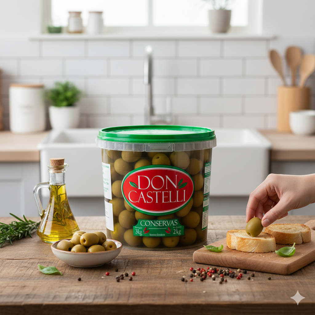 Azeitona Verde Graúda Com Caroço Don Castelli - Balde 2kg