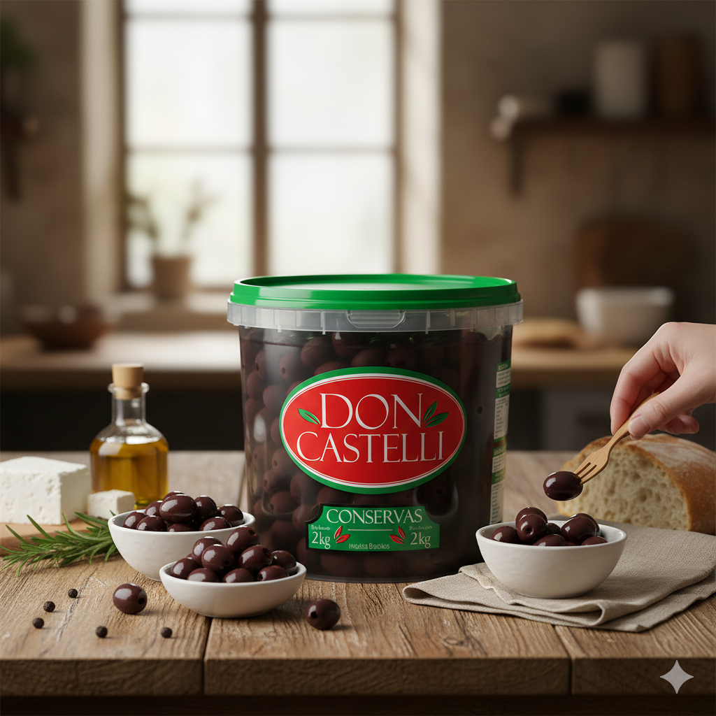 Azeitona Preta Com Caroço Don Castelli - Balde 2kg