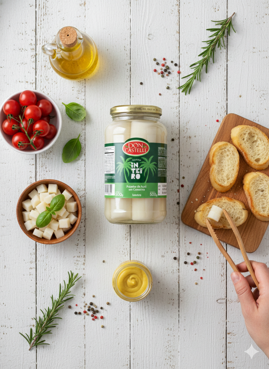 Palmito de Açaí Inteiro Selecionado Don Castelli – Pote de Vidro 500g