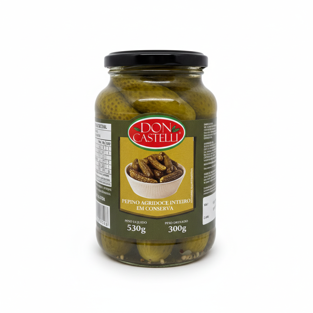 Pepino Agridoce Inteiro em Conserva Pote Vidro - Don Castelli