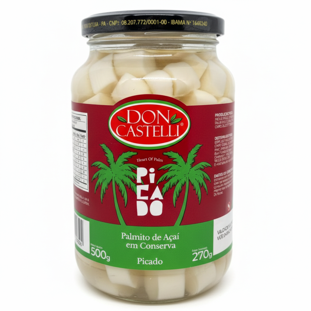 Palmito de Açaí Picado Selecionado Don Castelli – Pote de Vidro 300g