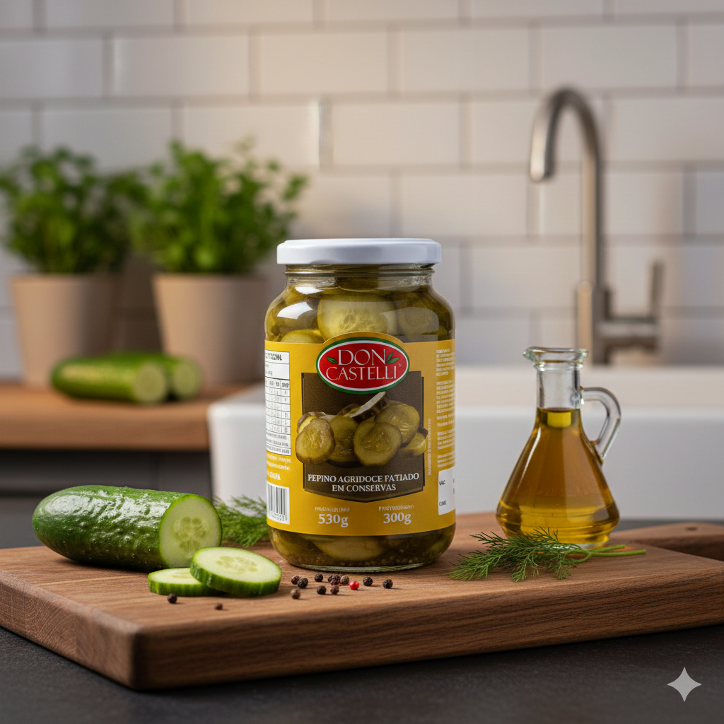 Pepino Agridoce Inteiro em Conserva Pote Vidro - Don Castelli