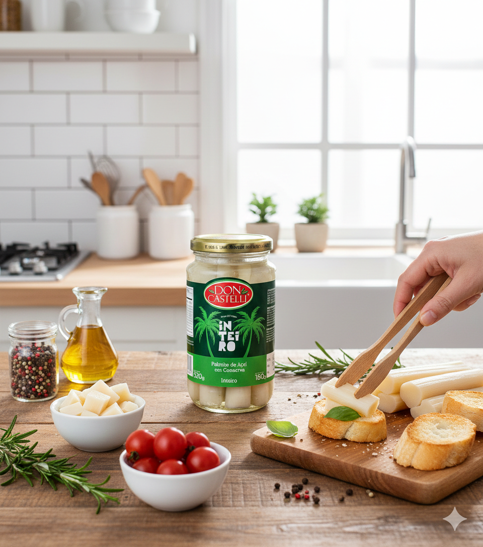 Palmito de Açaí Inteiro Selecionado Don Castelli – Pote de Vidro 180g