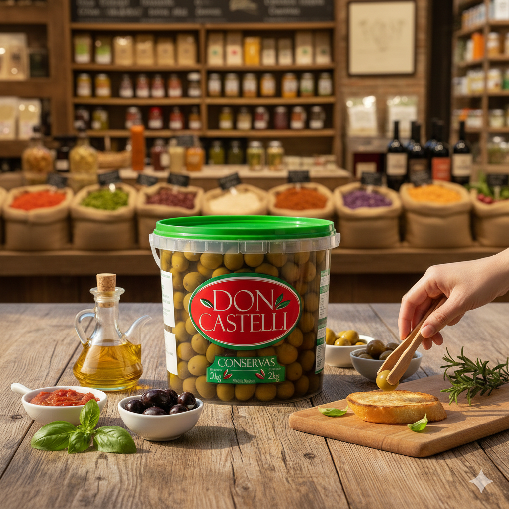 Azeitona Verde Miúda Com Caroço Don Castelli - Balde 2kg