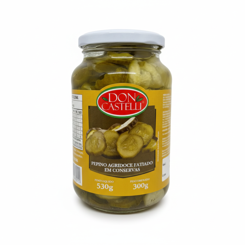 Pepino Agridoce Inteiro em Conserva Pote Vidro - Don Castelli