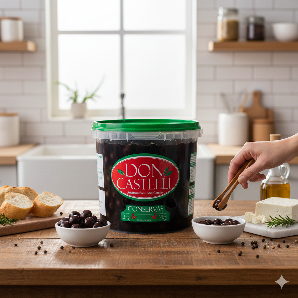 Azeitona Preta Sem Caroço Don Castelli - Balde 2kg