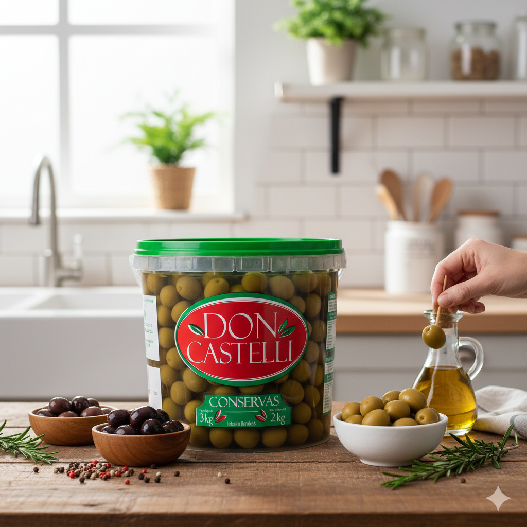 Azeitona Verde Miúda Com Caroço Don Castelli - Balde 2kg