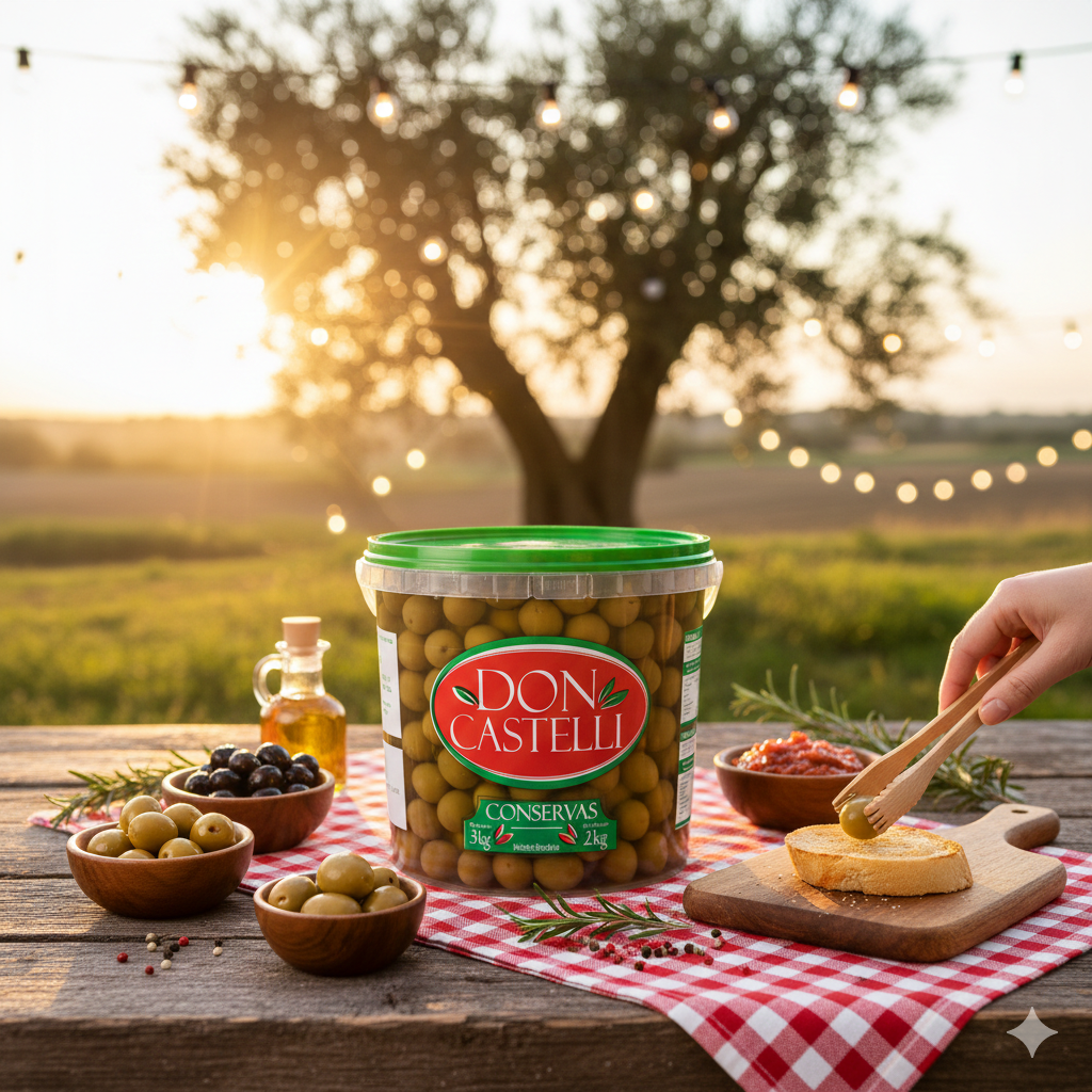 Azeitona Verde Miúda Com Caroço Don Castelli - Balde 2kg