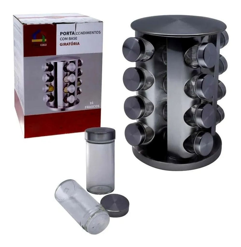 Porta Condimentos com Base Giratória Inox 12 Frascos